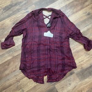 Angie Burgundy Plaid Button Down Shirt